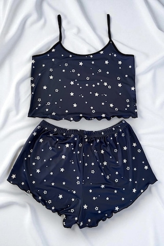 Femina Trendy Yıldız Desenli Lacivert Şortlu Pijama Takımı Çok Renkli