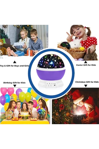 Youmex Kırmızı/pembe/mavi Seçenekli Çocuklar İçin Döner Yıldız Ay Projeksiyon Gecelik Lambası Mor