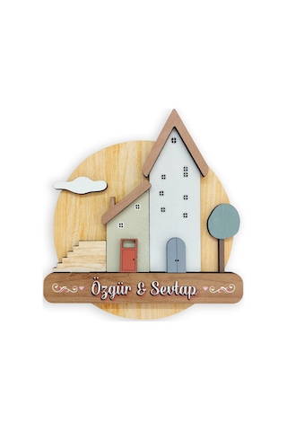 CajuArt Ahşap Pastel Renk Evler Hoşgeldiniz Duvar Kapı Dekoru Süs