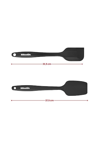 Silicolife Büyük Spatula Seti, Isıya Dayanıklı Yanmaz Yapışmaz Silikon Büyük Spatula Ve Kaşık Spatula 2 Li Set Siyah