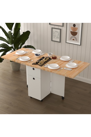 Masif Ahşap Tablalı Katlanır Masa Çalışma Yemek Mutfak Masası Çam