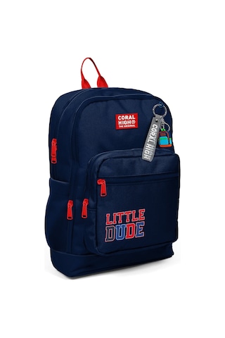 Coral High Erkek Çocuk Lacivert Kırmızı Little Dude Baskılı İlkokul Sırt Çantası Dört Bölme 33219 Çok Renkli