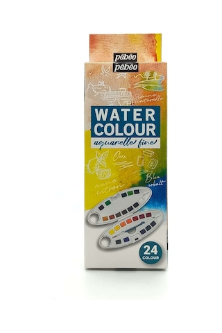 Pebeo Aquarelle Fine Yarım Tablet Suluboya Seti 24lü Plastik Oval Kutu 300102 Standart