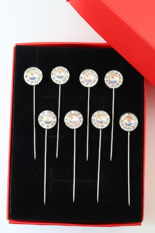 Numetal 8 Li Ekru Kristal Taşlı Eşarp İğnesi. Şal İğnesi. Türban İğnesi. Başörtü İğnesi. Eşarp Ve Şal İğnesi Gümüş