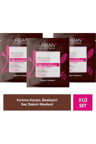 Argan Oil & Keratin Kolay Kırılan Yıpranmış Saçlara Özel Duş Öncesi Saç Bakım Maskesi 3x50ml-vegan