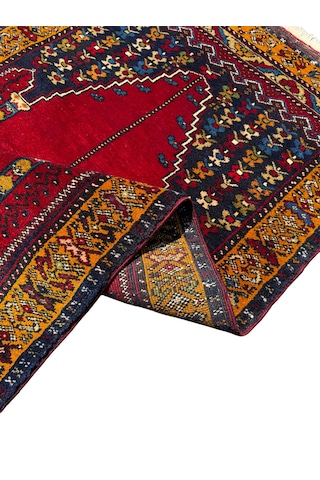El Dokuma Eski Koleksiyonluk Yahyalı Seccade 75x130 Kök Boya %100 Yün Namazlık Kırmızı
