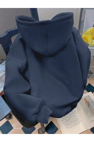 Josette Nyc Baskılı Kapüşonlu Oversize Sweatshirt Lacivert-sw