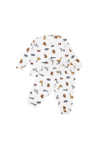 Bebegen Erkek Bebek Ekru Renkli Hayvanlar Alemi Baskılı Çıtçıtlı Pijama Takımı Çok Renkli