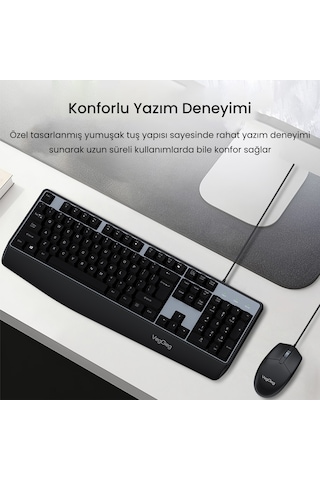 Veggieg Mk500a Ergonomik Kablolu Türkçe Q Klavye Mouse Seti Siyah