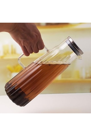 Metal Kapaklı Borosilikat Cam Yağdanlık Ve Sürahi 1000ml 11x26cm Çok Amaçlı İçecek Ve Sıvı Gıda Saklama 0