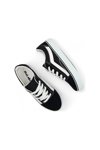 Skyone Siyah Beyaz Kısa Rahat Bağcıklı Günlük Sneaker Spor Ayakkabı Siyah