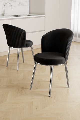 Nisare Serisi 90x168 Lak Panel Siyah Mermer Desen Masa Takımı Krom Ayaklı 6 Sandalye Siyah Mermer - Siyah