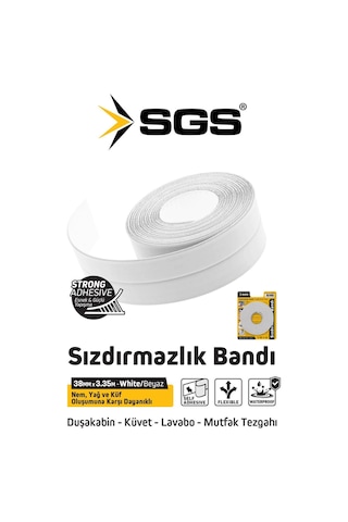 Sgs 1241 Küf Tutmaz Duşakabin Küvet Lavabo Su Sızdırmazlık Bandı 38mm X 3.35m