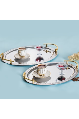 Porsima Elit Premium 2'li Paslanmaz Çelik Kahve-sunum Tepsisi