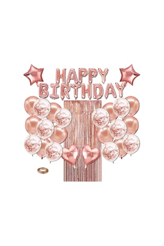 Vkemall Gül Altın Renkli Doğum Günü Partisi Dekorasyon Seti - Lateks Ve Aluminyum Folyo Balonlar İle Unutulmaz Parti Stili