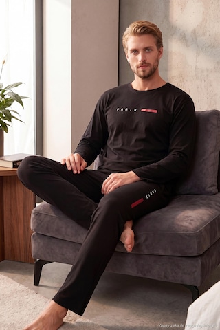 Buratti Baskılı Pamuklu Uzun Kollu Pijama Takımı Erkek Pijama Takımı 6575006 Siyah