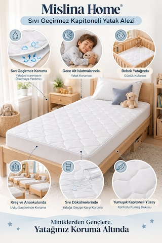 Sıvı Su Geçirmez Kapitoneli Alez Bebek Çocuk Yatak Koruyucu %100 Pamuklu Park Beşik Kreş Anaokulu 70x140