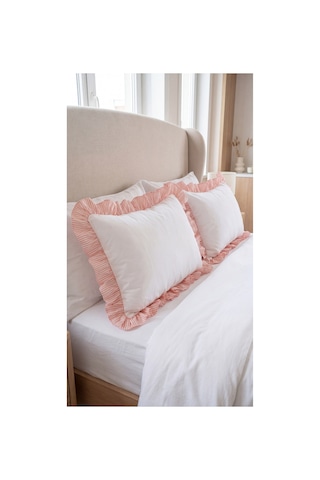 2'li Pamuklu Kumaş Çizgili Fırfırlı Yastık Kılıfı50x70 Cm Turuncu - 905308848 Turuncu