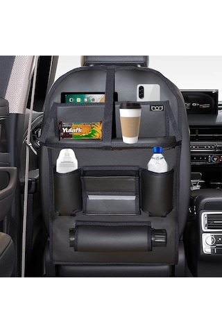 Bod Deri Masalı Oto Koltuk Arkası Koruyucu Eşya Düzenleyici Araç içi Organizer Siyah