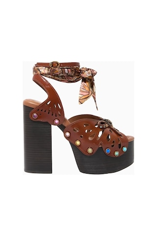 Kurt Geiger Butterfly 140 %100 Deri, Platform Topuklu Kadın Sandalet Koyu Kahverengi