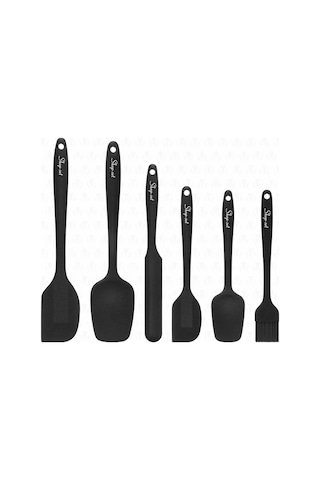 Isıya Dayanıklı Yanmaz Yapışmaz Silikon Spatula Seti 6'lı Siyah