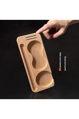 Geeroyoo 51mm Kahve Tamper Tutucu - Ahşap Sabit Platform, Toz Temizleme Kanalı Ve Metal Vuruş Kolu İle Entegre Depolama Fonksiyonu Ahşap