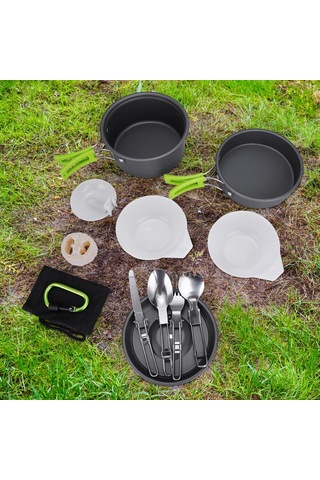 HallowTaşıma Çantasıyla Kamp Tencere Seti Gümüş 15 Adet