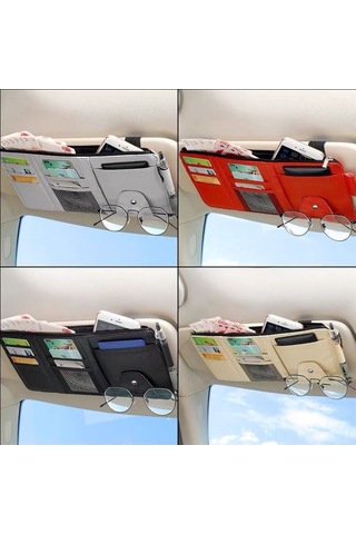 Yifomall Siyah Zincirli Araç Güneş Koruyucusu Çantası - Kart, Gözlük, Ehliyet Ve Fatura Saklama Fonksiyonlu Araç İç Çantası Siyah