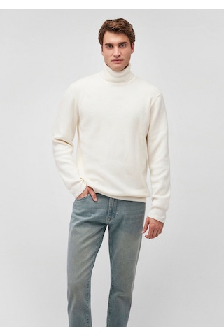Mavi Boğazlı Beyaz Kazak Slim Fit / Dar Kesim 0710196-80194 Beyaz