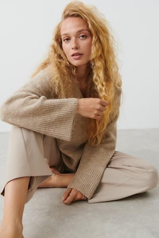 Madmext Bej V Yaka Oversize Kadın Triko Kazak Mg2149-bej Bej
