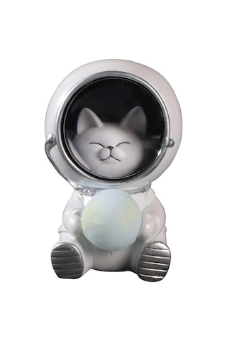Ranyeek Ev Dekorasyonu Işıklı Kedi Astronot Figürü - Kozmik Ev Aksesuarı Masaüstü Işık Dekoratif Örgütsel Beyaz