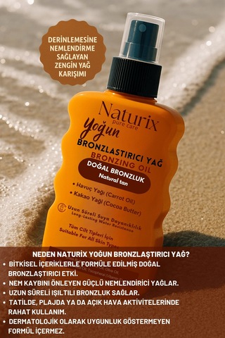 Yoğun Bronzlaştırıcı Yağ Havuç & Kakao Yağı, Shea Butter, Vitamin E, Tüm Cilt Tiplerine Uygun Sprey 200 Ml