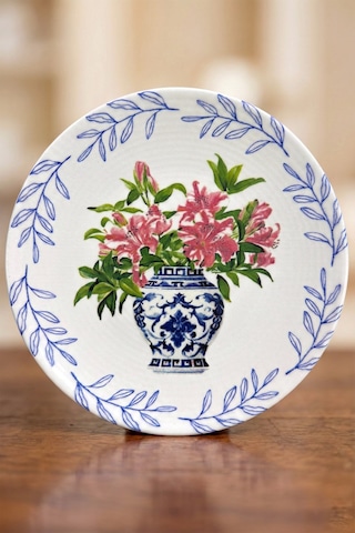 Grandora Vazo Ve Çiçek Desenli 6 Adet, 20 Cm Modern Pasta Tatlı Tabağı Seti Şık Kahvaltılık Tabak Koyu Pembe Çiçekli