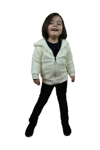 Quzucuk Kids 3 Çınar Kız Çocuk Kapşonlu Kışlık Peluş Ceket Kemik
