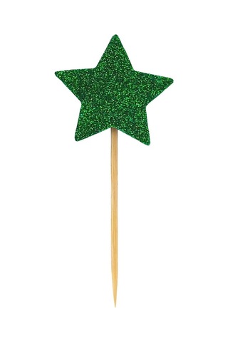Yeşil Yıldız Simli Eva Kürdan Cupcake Toppers Cupcake Çubuğu 12'li