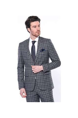 Wessi Ekose Slim Fit Lacivert Erkek Ceket 001