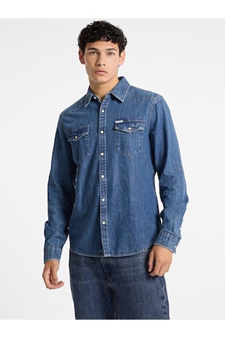 Guess Erkek Mavi Slim Uzun Kol Denim Gömlek Mavi