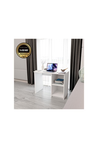 Matilda Çalışma Masası Raflı Kapaksız Modern Tasarım Beyaz