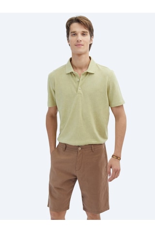 Kip Limon Küfü Desenli Polo Yaka Pamuk Karışımlı T-shirt Haki