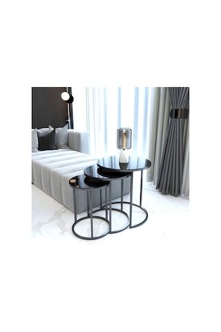 Faymend Ecol Desing Siyah Metal Zigon Sehpa 3 Lü Siyah