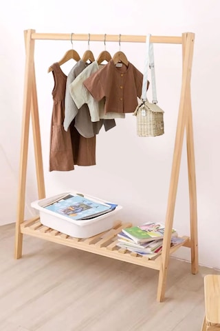 Ahşap Ayaklı Elbise Askısı, Bebek Ve Çocuk Askılığı, Çok Amaçlı Dolap Ve Konfeksiyon Askılık Naturel Ahşap