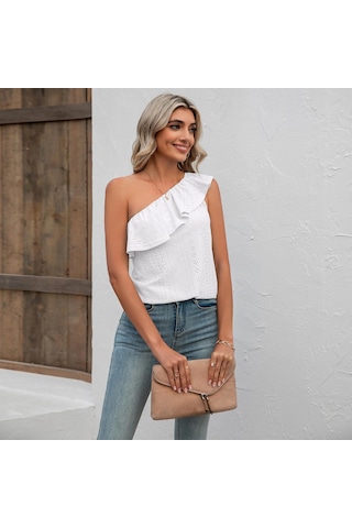 Siyah Yaz Kadın Askı Fırfır Geniş Askılı Düz Renk Tank Tops Straplez Basit Peplum Slash Tops