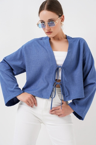 Bigdart Önü Bağlamalı Keten Kimono 960 - İndigo