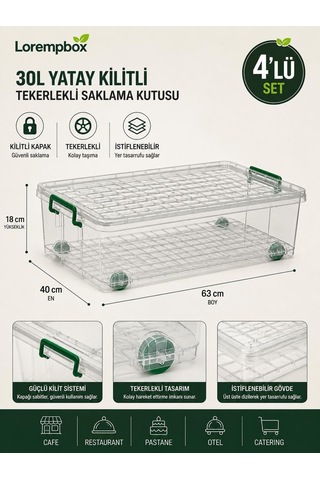 Lorempbox 4'lü 30 L Tekerlekli Kilitli Saklama Kutusu Yatay Diğer
