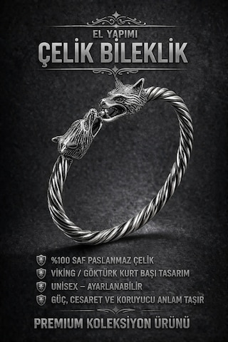 Viking Kurt Başlı Çelik Bileklik Güç, Cesaret Ve Sadakati Sembolize Eden Erkek Çelik Bileklik Diğer