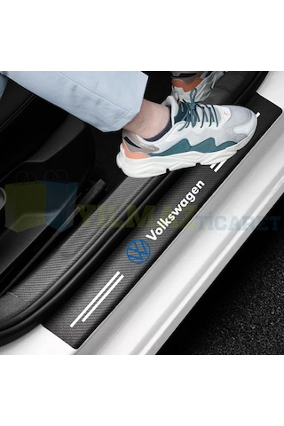 Volkswagen Mavi Karbon Kapı Eşiği Koruma Araba Oto Sticker 4Parça