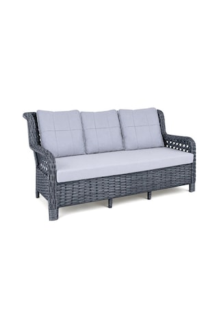 Niron Grand 3'lü Rattan Alüminyum Bahçe Oturma Grubu - Antrasit Temperli Cam Set 3+1+1+puf