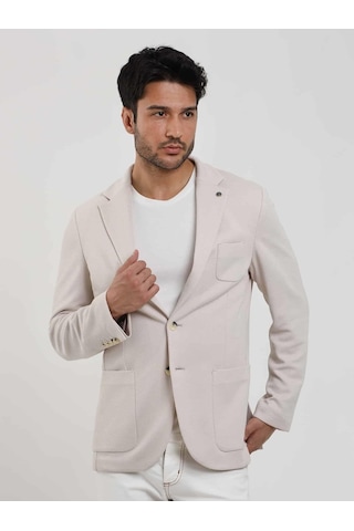 Dufy Krem Erkek Slim Fit Düz Mono Yaka Casual Ceket - 104445-krem Krem