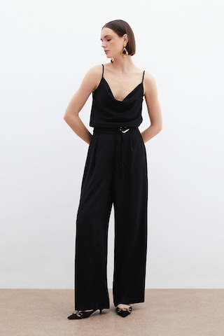 Sateen Kemerli Salaş Pantolon - Siyah-136064 Siyah