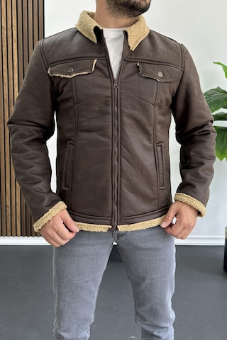 Erkek İçi Kürklü Suni Pul Deri Mont Kahverengi Edw120-kahverengi Kahverengi